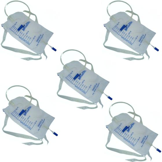 Imagem de Kit 5 Bolsa Coletora De Urina Móvel Sistema Fechado Esterilizado C/ Registro Anvisa - Sup. 750ml