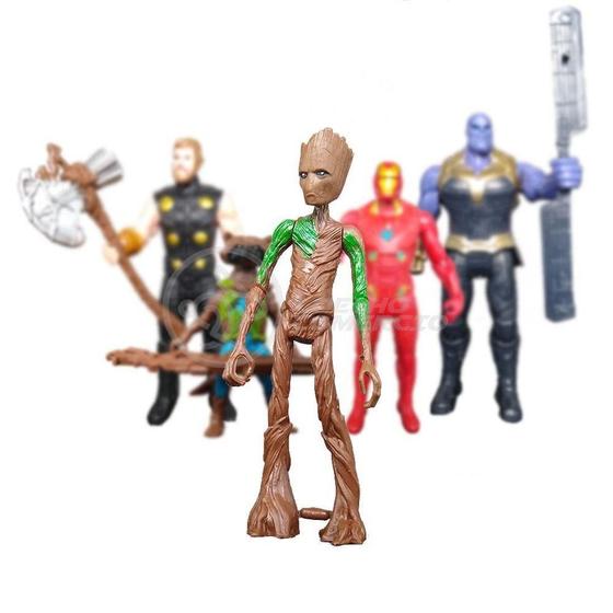 Imagem de Kit 5 Bonecos Groot, Thanos, Thor, Homem De Ferro, Rocket