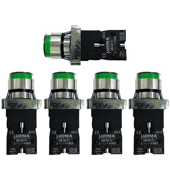 Imagem de Kit 5 botao puls metal  lk2bw3361 lumin 220v 1na verde lukma