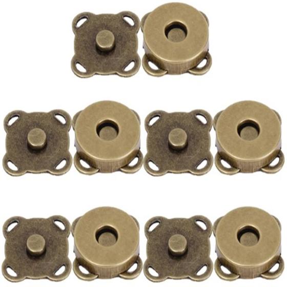 Imagem de Kit 5 Botões Magnéticos 14mm Fecho Imantado Bronze P/ Costurar imã