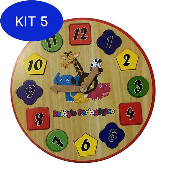 Imagem de Kit 5 Brinquedo Infantil Relógio Pedagógico De Encaixe Em