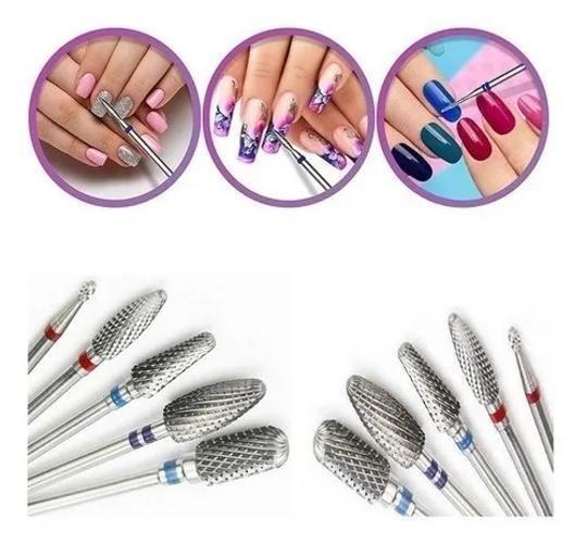 Imagem de Kit 5 Brocas Tungstênio Profissional Unhas Gel Acrigel Fibra