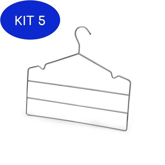 Imagem de Kit 5 Cabide com cavas triplo para calças cromado