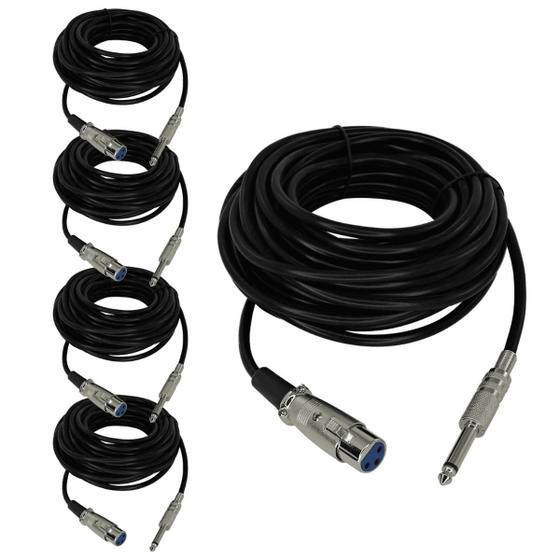 Imagem de Kit 5 Cabo Microfone e Violão Mono P10 para XLR 5 Metros