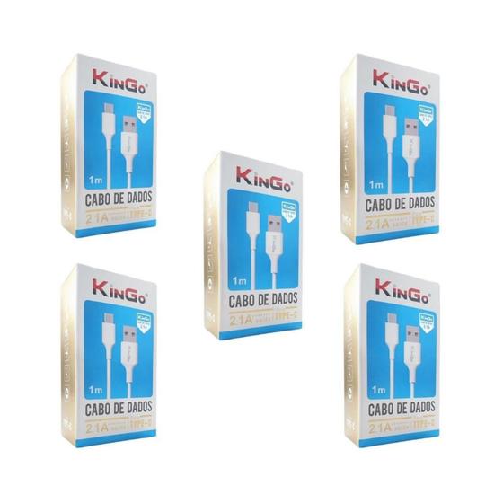 Imagem de Kit 5 Cabos USB-C Kingo Branco 1m 2.1A para Galaxy S10 Lite