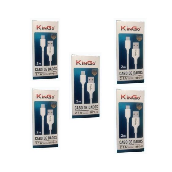 Imagem de Kit 5 Cabos USB-C Kingo Branco 2m 2.1A para Galaxy S10 Lite