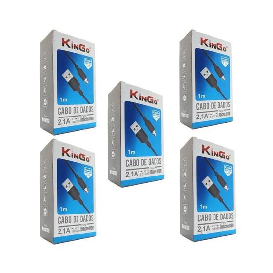 Imagem de Kit 5 Cabos Usb V8 Kingo Preto 1M 2.1A Para Galaxy A01 Core