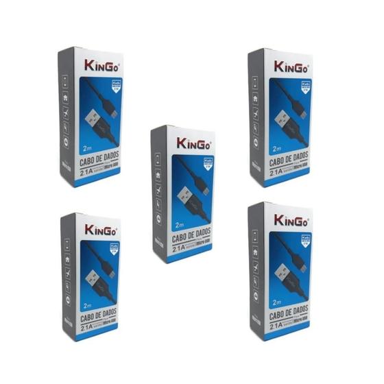 Imagem de Kit 5 Cabos USB V8 Kingo Preto 2m 2.1A para Galaxy A10s