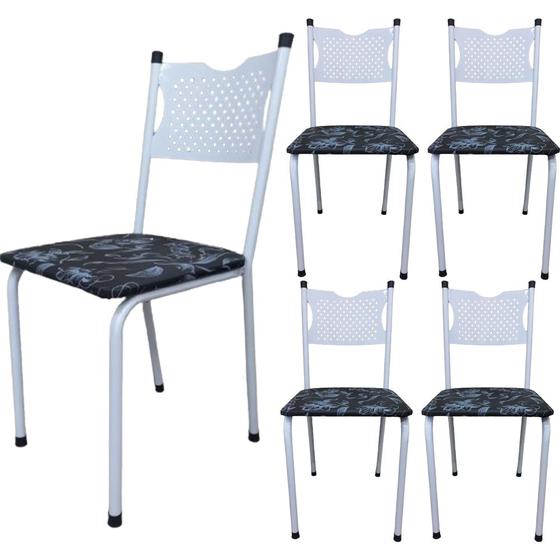 Imagem de Kit 5 Cadeira para Cozinha MC Estrutura Branca com Assento Floral