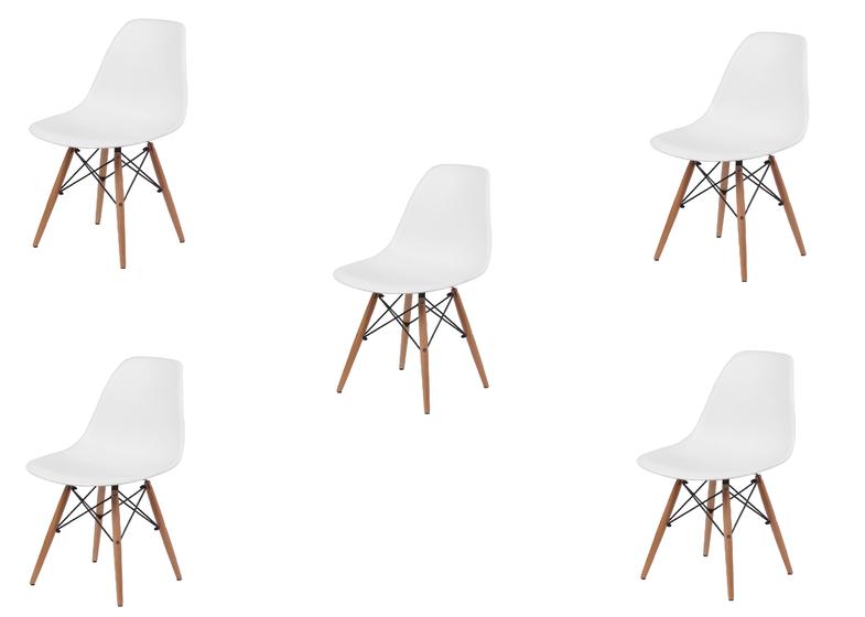 Imagem de Kit 5 Cadeiras Charles Eames Eiffel Branca Base Madeira - Impex design