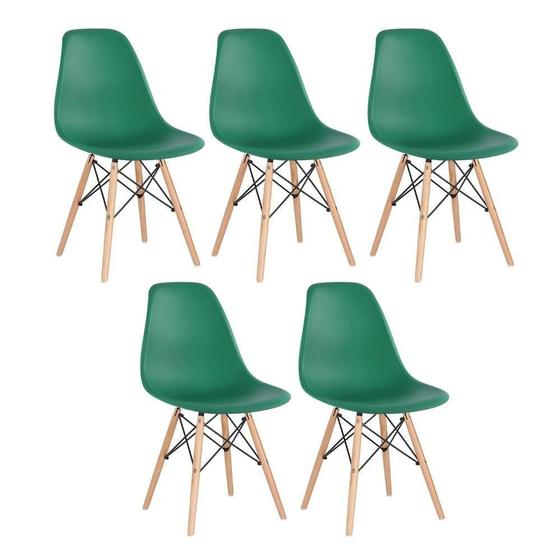 Imagem de Kit 5 Cadeiras Charles Eames Eiffel Dsw Com Pés De Madeira Clara Verde Escuro