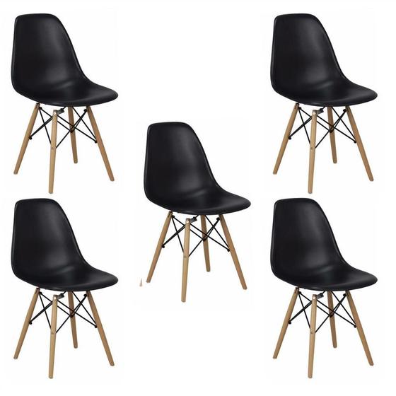 Imagem de Kit 5 Cadeiras Charles Eames Eiffel Wood Design Branca Preta