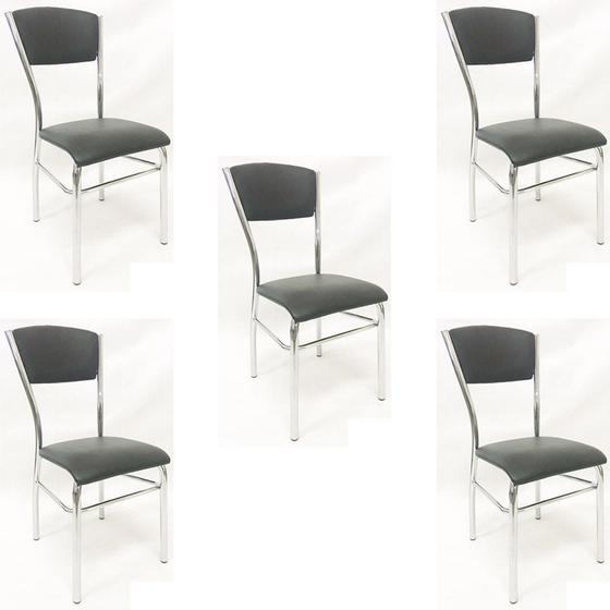 Imagem de Kit 5 Cadeiras de COZINHA com reforço cromada assento e encosto preto - Poltronas do Sul