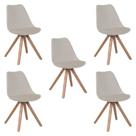 Imagem de Kit 5 Cadeiras de Jantar Design Saarinen Wood Base Madeira Lívia R02 Nude - Mpozenato