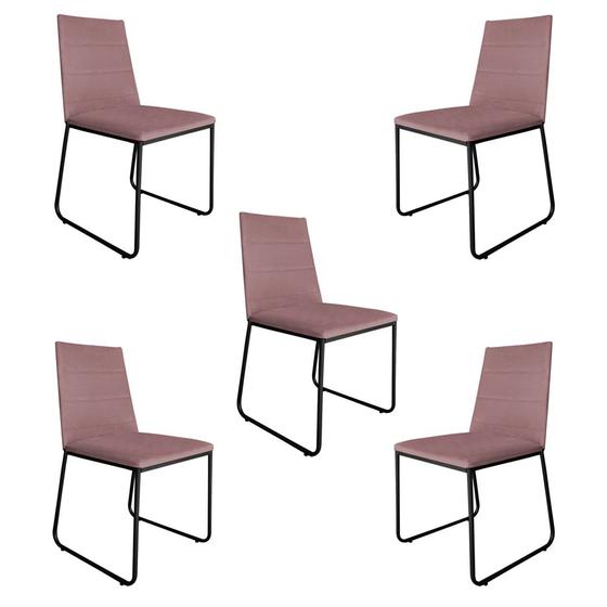 Imagem de Kit 5 Cadeiras de Jantar Estofada Lille Base Preta Veludo Rosê - Montanaris Decor