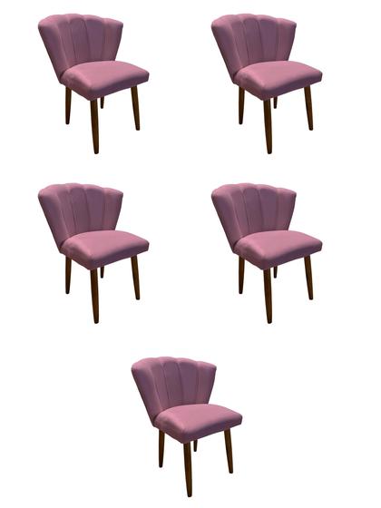 Imagem de Kit 5 Cadeiras de Jantar Estofada Pétala Tecido Suede Rose Pés Palito Kimi Decor