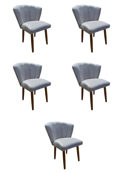 Imagem de Kit 5 Cadeiras de Jantar Estofada Pétala Tecido Veludo Cinza Claro Pés Palito Kimi Decor