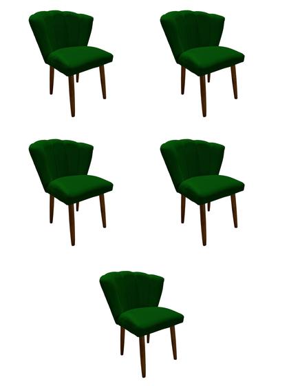 Imagem de Kit 5 Cadeiras de Jantar Estofada Pétala Tecido Veludo Verde Pés Palito Kimi Design