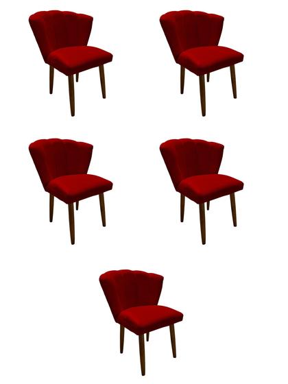 Imagem de Kit 5 Cadeiras de Jantar Estofada Pétala Tecido Veludo Vermelho Pés Palito Kimi Design