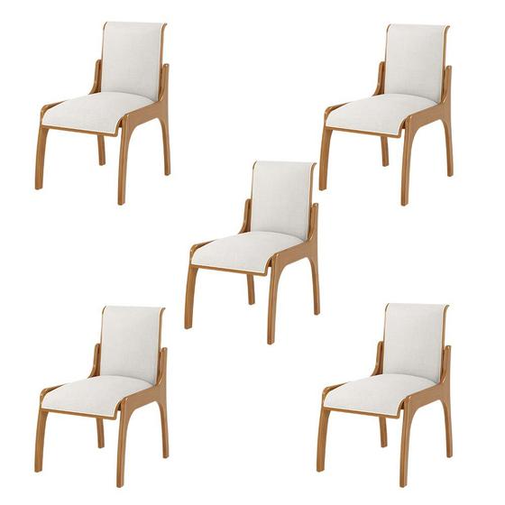 Imagem de Kit 5 Cadeiras Decorativa Sala de Jantar Madeira Maciça Pedri Linho Off White/Imbuia G42 - Gran Belo