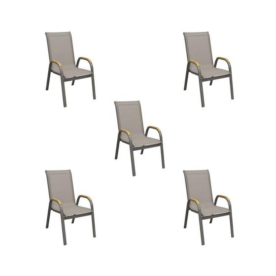 Imagem de Kit 5 Cadeiras Externas Maresia Amêndoa Tela Bege