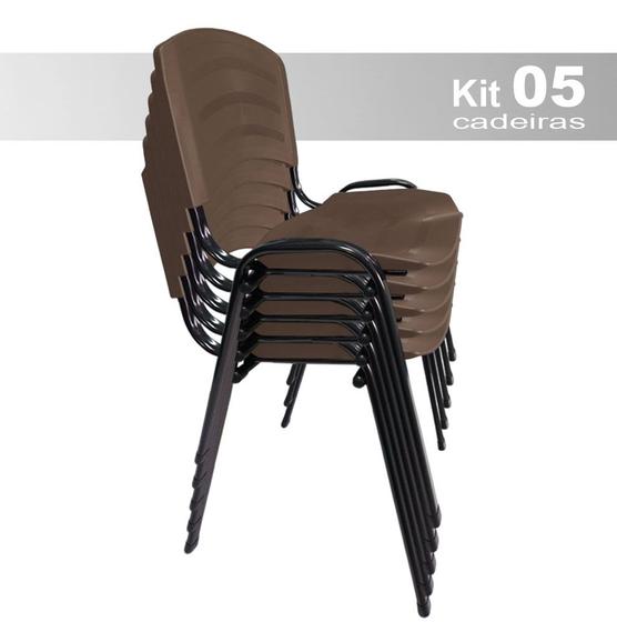 Imagem de kit 5 Cadeiras Iso Plástica Fixa Cadeira Empilhavel Para Escritório Escola Igreja Salão Marrom
