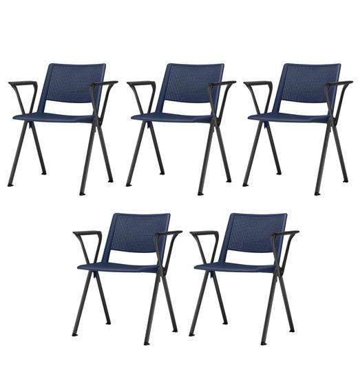 Imagem de Kit 5 Cadeiras Up com Bracos Assento Azul Base Fixa Preta - 57806