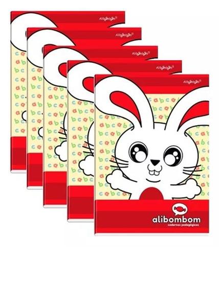 Imagem de Kit 5 Cadernos 80 Folhas Alibombom Vermelho Capa Dura