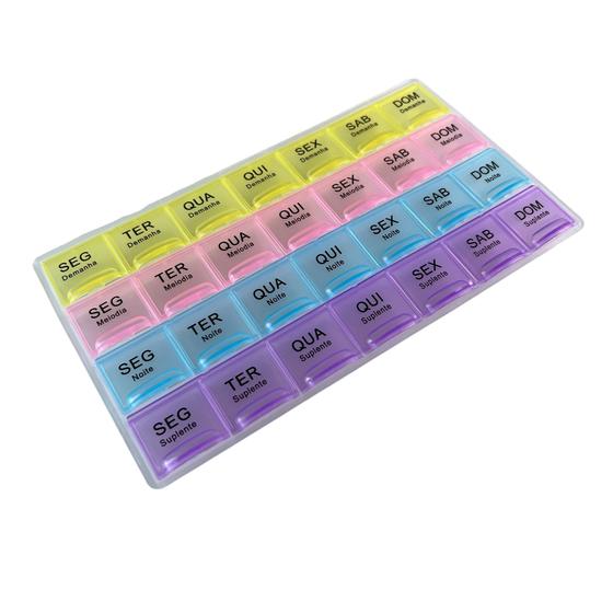 Imagem de Kit 5 Caixa Medicamento Porta Comprimidos Semanal Diário 28 Compartimentos