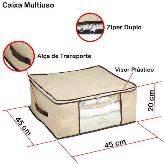 Imagem de Kit 5 caixa organizador guarda roupa flexivel  ziper multiuso compact armario chao closets dobravel
