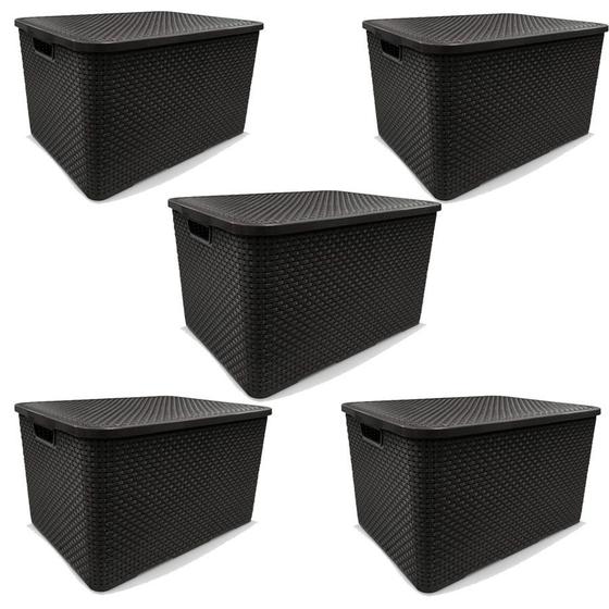 Imagem de Kit 5 Caixa Rattan Organizadora de Documentos 40Lts Preta
