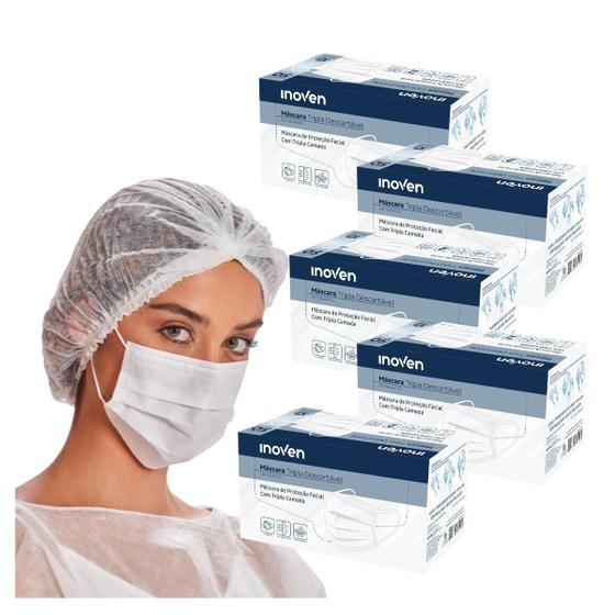 Kit 5 caixas 250 Unidades Máscara Descartável Inoven Tripla TNT com