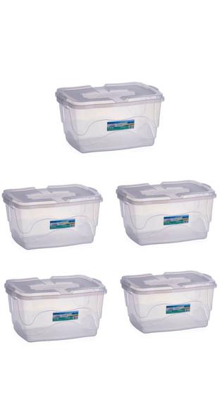 Kit 5 Caixas Cesto Organizador 20 Litros Transparente Com Tampa e Trava Em Plástico Menor preço em Kit 5 Caixas Cesto Organizador 20 Litros Transparente Com Tampa e Trava Em Plástico