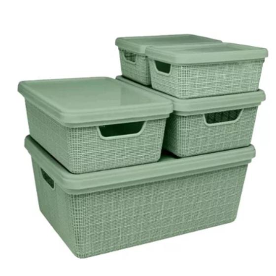 Imagem de Kit 5 Caixas Organizadoras Cesto Multiuso 1,8L 5L 15L Verde