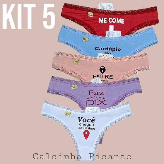 Imagem de Kit 5 Calcinha Sensual e Picante Estampada Sexy Romantic com Sublimação
