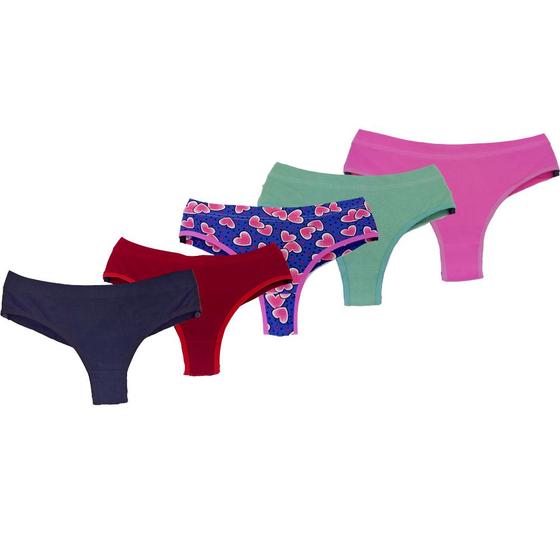 Imagem de Kit 5 Calcinhas Cintura Alta Fio Duplo Algodão Lingerie