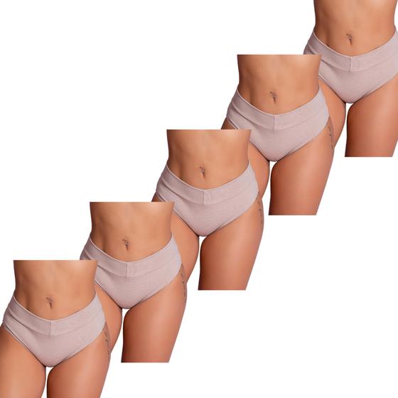 Imagem de Kit 5 Calcinhas Cós Alto Cotton Confortável Aperta Barriga Ajuste Perfeito Moda Íntima Feminina