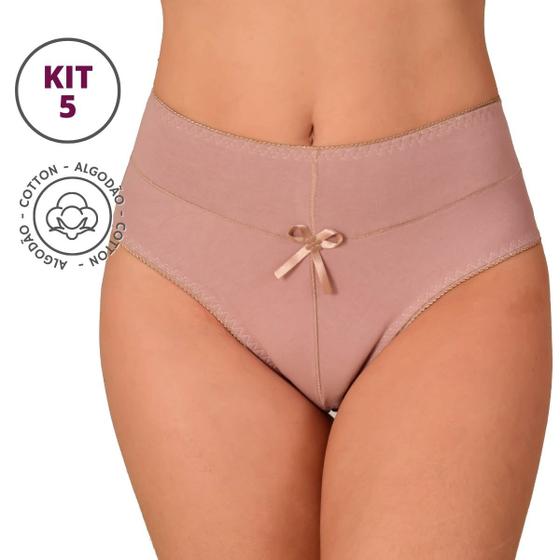 Imagem de KIT 5 Calcinhas Feminina de Algodão Cintura Alta cós tecido duplo Lisas 