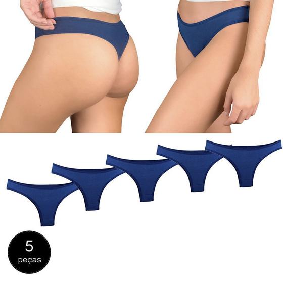 Imagem de Kit 5 Calcinhas Fio Dental Try Basics Algodão Cotton Básica Lisa Moda Lingerie