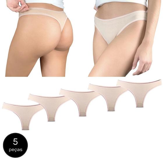 Imagem de Kit 5 Calcinhas Fio Dental Try Basics Algodão Cotton Básica Lisa Moda Lingerie