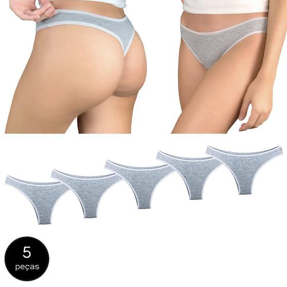 Imagem de Kit 5 Calcinhas Fio Dental Try Basics Algodão Cotton Básica Lisa Moda Lingerie