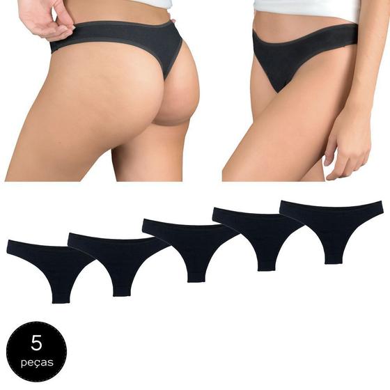 Imagem de Kit 5 Calcinhas Fio Dental Try Basics Algodão Cotton Básica Lisa Moda Lingerie