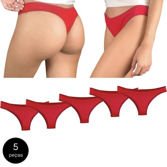 Imagem de Kit 5 Calcinhas Fio Dental Try Basics Algodão Cotton Básica Lisa Moda Lingerie