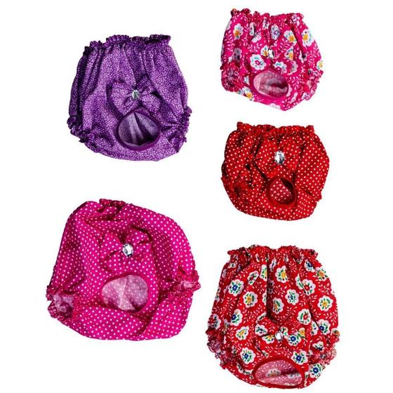 Imagem de Kit 5 Calcinhas Para Cães - 2 Rosas, 2 Vermelhas E 1 Lilás P