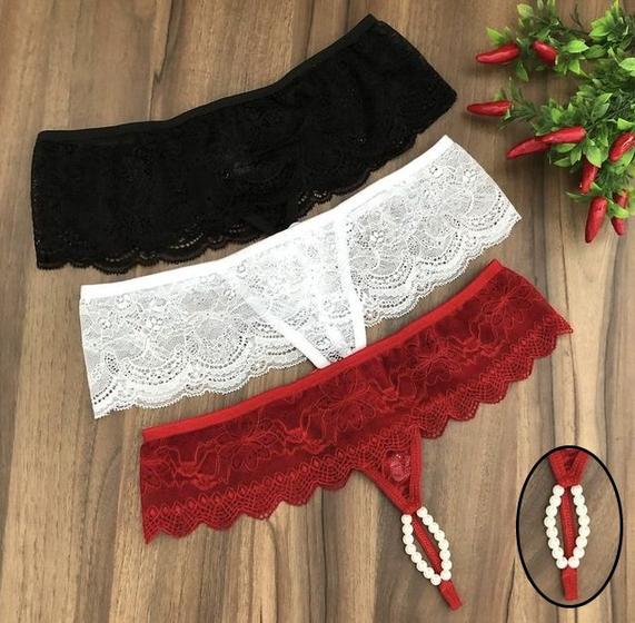 Imagem de Kit 5 Calcinhas Tailandesa Fio Pérolas Massageadora Sensual Lingerie Renda Luxo Feminina Atacado