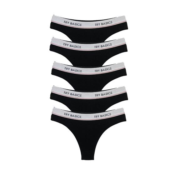 Imagem de Kit 5 Calcinhas Tanga Cotton Algodão Confortável com Elástico Try Basics