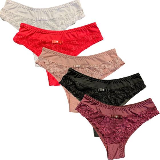 Imagem de Kit 5 Calcinhas Tanga Fristyle Em Microfibra Com Renda Lisa Adulto