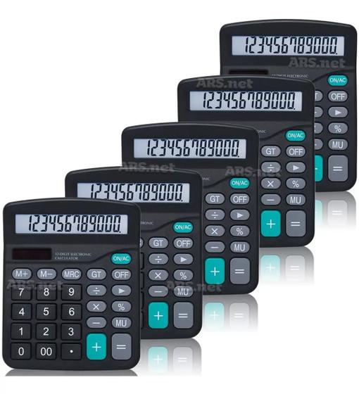 Imagem de Kit 5 Calculadora De Mesa Balcão Escritório Display 12 Digitos