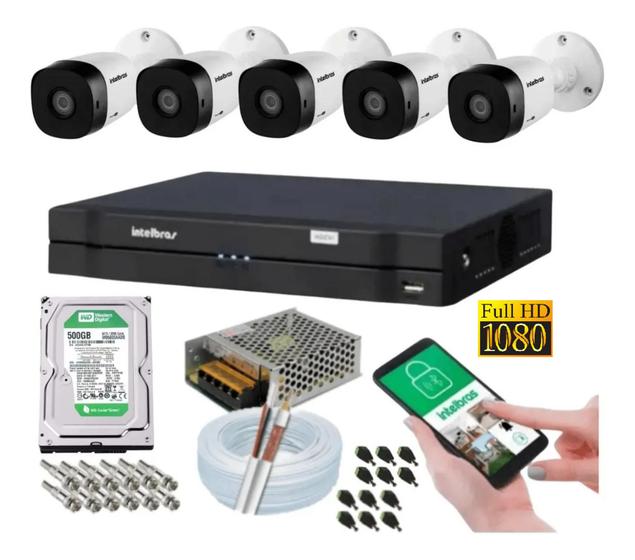 kit 5 Camera de Seguranca Intelbras 2mp 1220b Dvr 8 Canais Multi Hd Menor preço em kit 5 Camera de Seguranca Intelbras 2mp 1220b Dvr 8 Canais Multi Hd