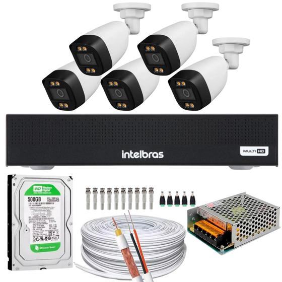 Imagem de Kit 5 Câmeras Coloridas a noite Dvr Intelbras 1008c C/Hd 500gb